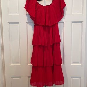Red Tiered, off the shoulder, midi